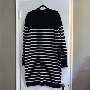 Loft Striped Sweater Dress Black and White XXL